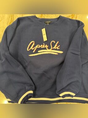 J. Crew Navy Crewneck Sweater with Cream Script Accent